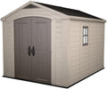 8x11ft Factor Outdoor Garden Storage Shed — Beige Resin, Steel-Reinforced