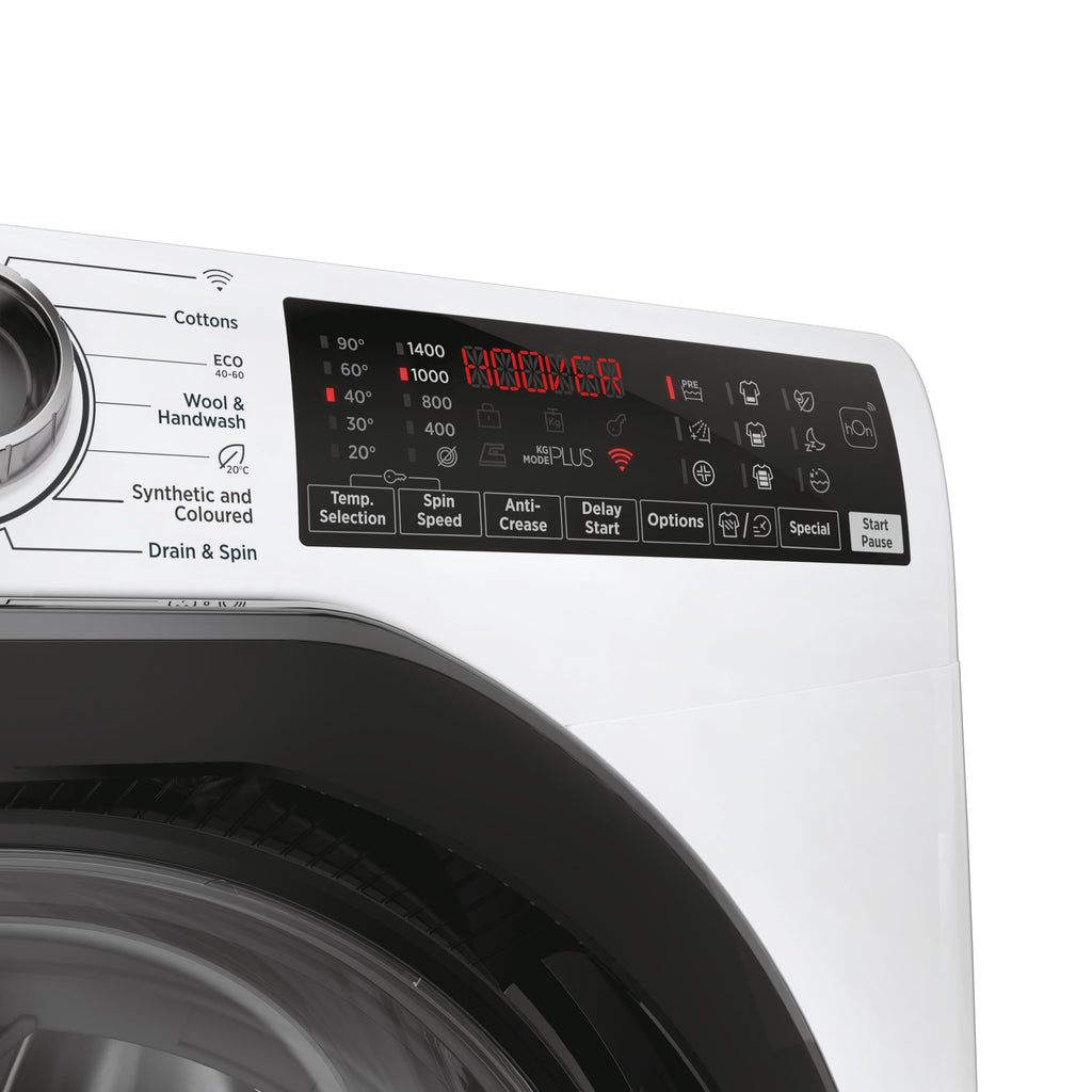 Freestanding Front Load Washing Machine – 9kg, 1400 RPM, 60 Programs, WiFi Connected, Inverter Motor, White/Black Door, Energy Class A