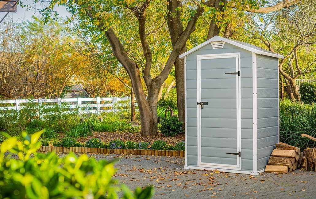 6x5ft Outdoor Plastic Garden Storage Shed — Weatherproof Grey Garden Shed