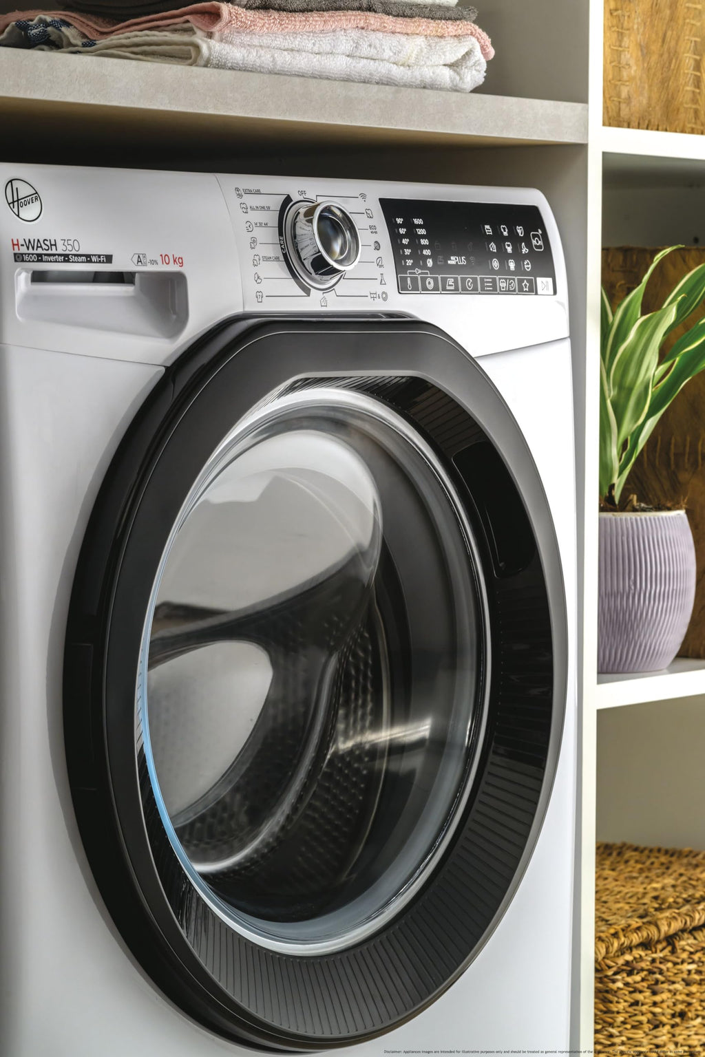 Freestanding Front Load Washing Machine – 9kg, 1400 RPM, 60 Programs, WiFi Connected, Inverter Motor, White/Black Door, Energy Class A