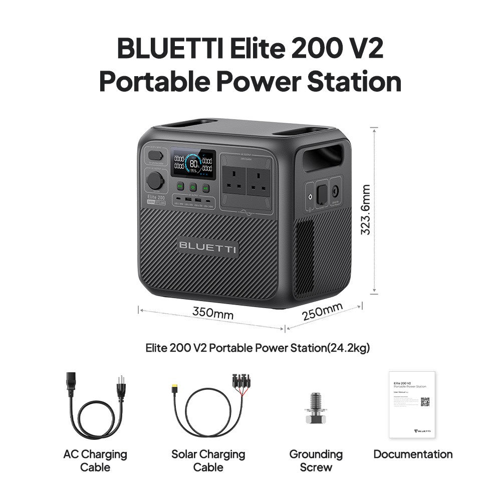 BLUETTI Elite 200 V2 2073.6Wh 2600W Portable Power Station Solar Generator RV