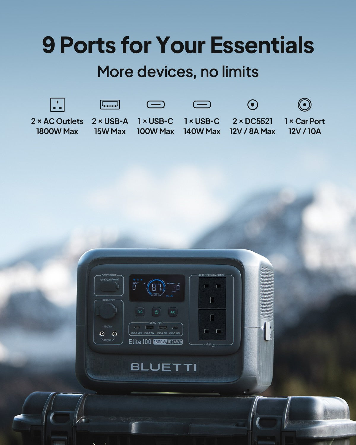 BLUETTI Elite 100 V2 1024Wh Portable Power Station 1800W Solar Generator for RV