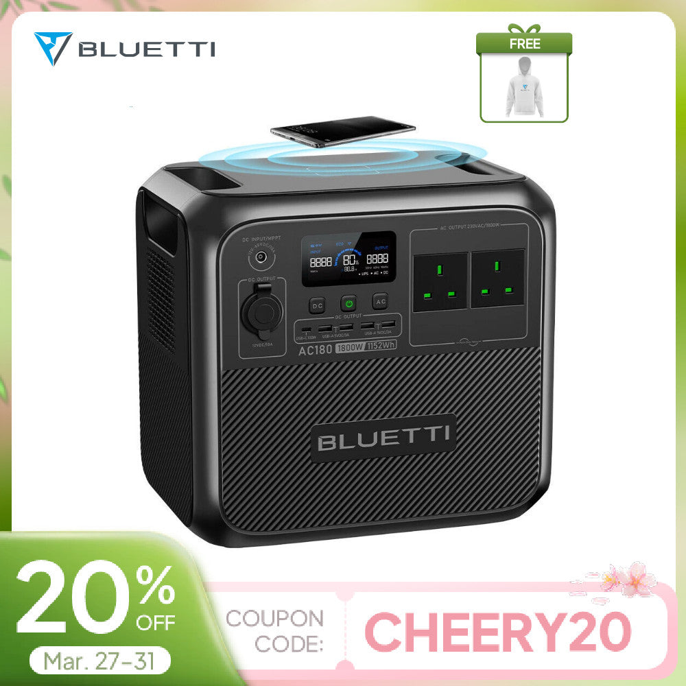 BLUETTI AC180 1800W 1152Wh Portable Power Station Solar Generator Home Outdoor