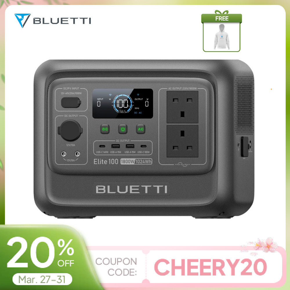 BLUETTI Elite 100 V2 1024Wh Portable Power Station 1800W Solar Generator for RV