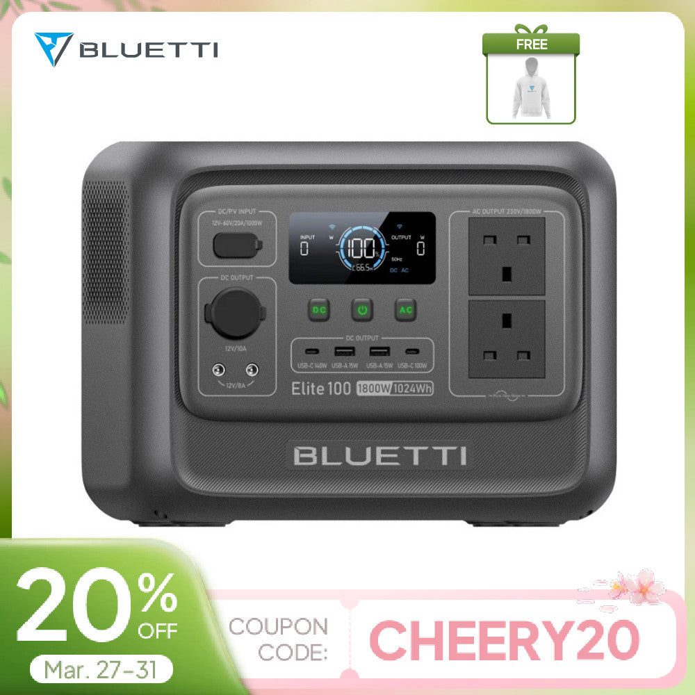 BLUETTI Elite 100 V2 1024Wh 1800W Portable Power Station Solar Generator for RV