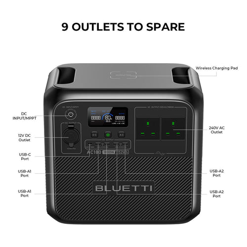 BLUETTI AC180 1152Wh 1800W Portable Power Station Solar Generator Home/ Outdoor
