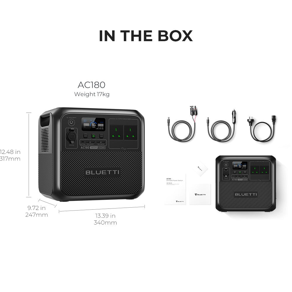 BLUETTI AC180 1152Wh 1800W Portable Power Station Solar Generator Outdoor Trip